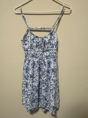 Garage Blue and White Floral Tie-Strap Sundress